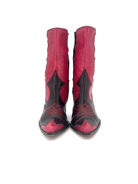Vintage Dior John Galliano Red Snakeskin Chelsea Western Pointed Toe Boots 37 - Picture 2 of 10